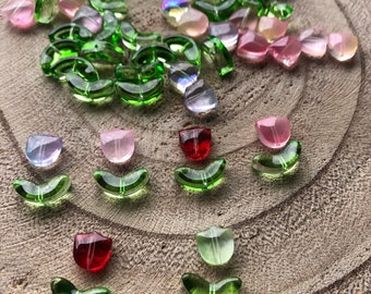 30 Stück Tulpen Mix Blumen Herz Perlen Glas Spacer Blätter Lampwork Perlen Blume Knospe Anhänger Schmuckherstellung