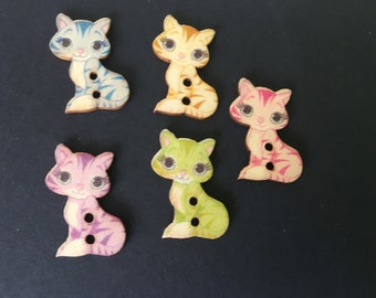 Pack of 15 wooden buttons wooden buttons cat cats