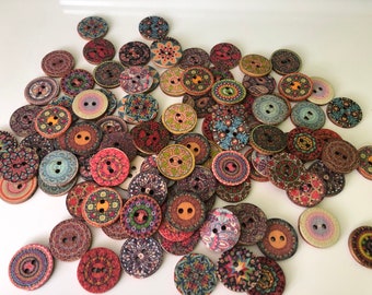 50 wooden buttons round wooden buttons Morocco pattern