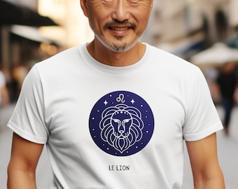 Elegant 'Le Lion' Zodiac T-shirt - Leo Astrologie Sign Top - Trendy Franse stijl - Uniek cadeau voor dierenriemliefhebbers