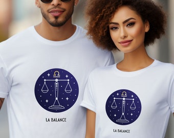 Elegante camiseta La Balance Libra, camiseta gráfica artística del zodíaco, ropa casual para entusiastas de la astrología, regalo de cumpleaños reflexivo de Libra