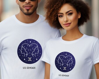 Elegant 'Les Gémeaux' Gemini T Zodiac Sign Fashion, French-Inspired Astrology Top, Ideal Gemini Birthday gift, Chic Astrological Sign Shirt