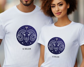 Le Belier Aries Sign T-shirt - Stijlvol astrologisch grafisch T-shirt, perfect verjaardagscadeau voor dierenriemliefhebbers, uniek Frans dierenriemontwerp