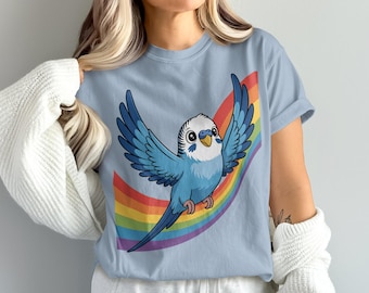 Rainbow Budgie PNG, Cute Bird Art, Printable Wall Art (Digital Download)