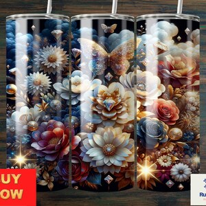 Floral Gift Tumbler Wrap, 20oz Skinny Tumbler, Sublimation Tumbler Design, Straight Tumbler, 3D Tumbler Wrap, Tumbler Png, Instant Download.
