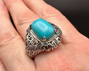 Vintage Victoria Wieck Turquoise 925 Sterling Silver Ring - Size 11