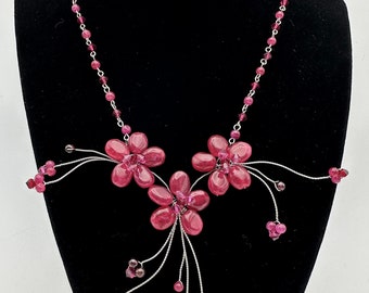 Vintage Cherry Blossom Beaded Quartz Adjustable Necklace