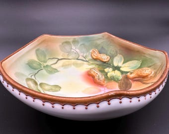 Antique Nippon Hand-Painted Porcelain Three Footed Nut Bowl