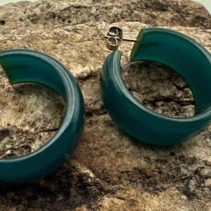 Vintage Teal Bakelite Hoop Earrings