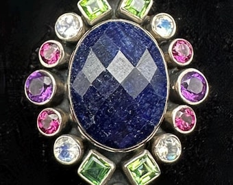 Vintage Nicky Butler Oval Faceted Sapphire Halo Ring - Sterling Silver - Size 11