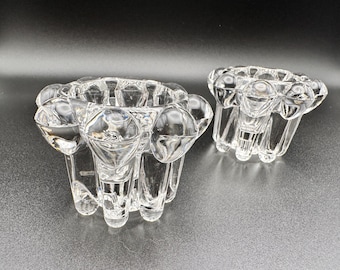 Vintage Pair Of 1970s Bubble Glass Candle Holders