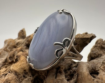 Vintage 925 Sterling Silver Faceted Labradorite Saddle Ring