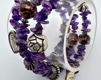Vintage Memory Wire Chip Bead, Charm Bracelets