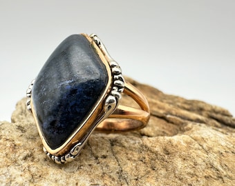 Vintage Studio Barse Sterling Silver And Copper Dumortieurite Statement Ring - Size 10.5