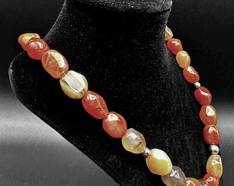 Mine Finds By Jay King Vintage DRT 925 Sterling Silver Agate Beaded Adjustable Necklace