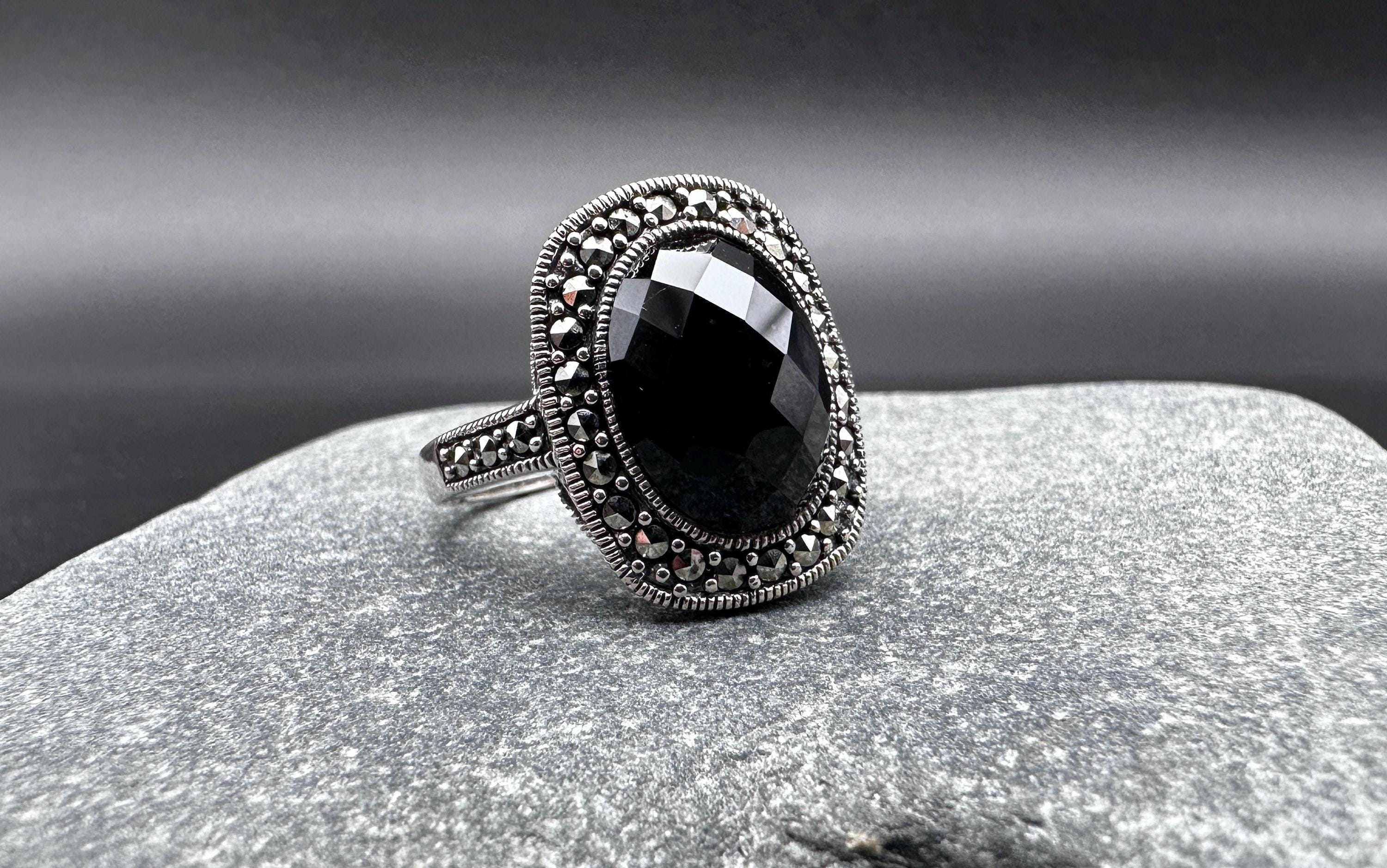 Onyx Marcasite Ring - Etsy