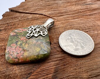 Vintage Green Jasper Pendant With Sterling Silver Bale