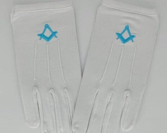 Superior Quality White Craft Masonic Square & Compass Lodge Gloves Made of 100% Cotton NEW