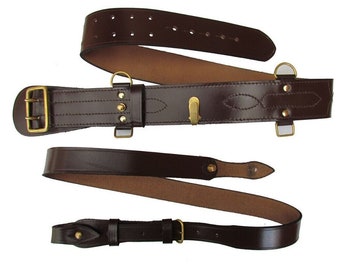 Sam Brown Shoulder Strap Brown Leather Belt with Brass Buckle Sam, NEW