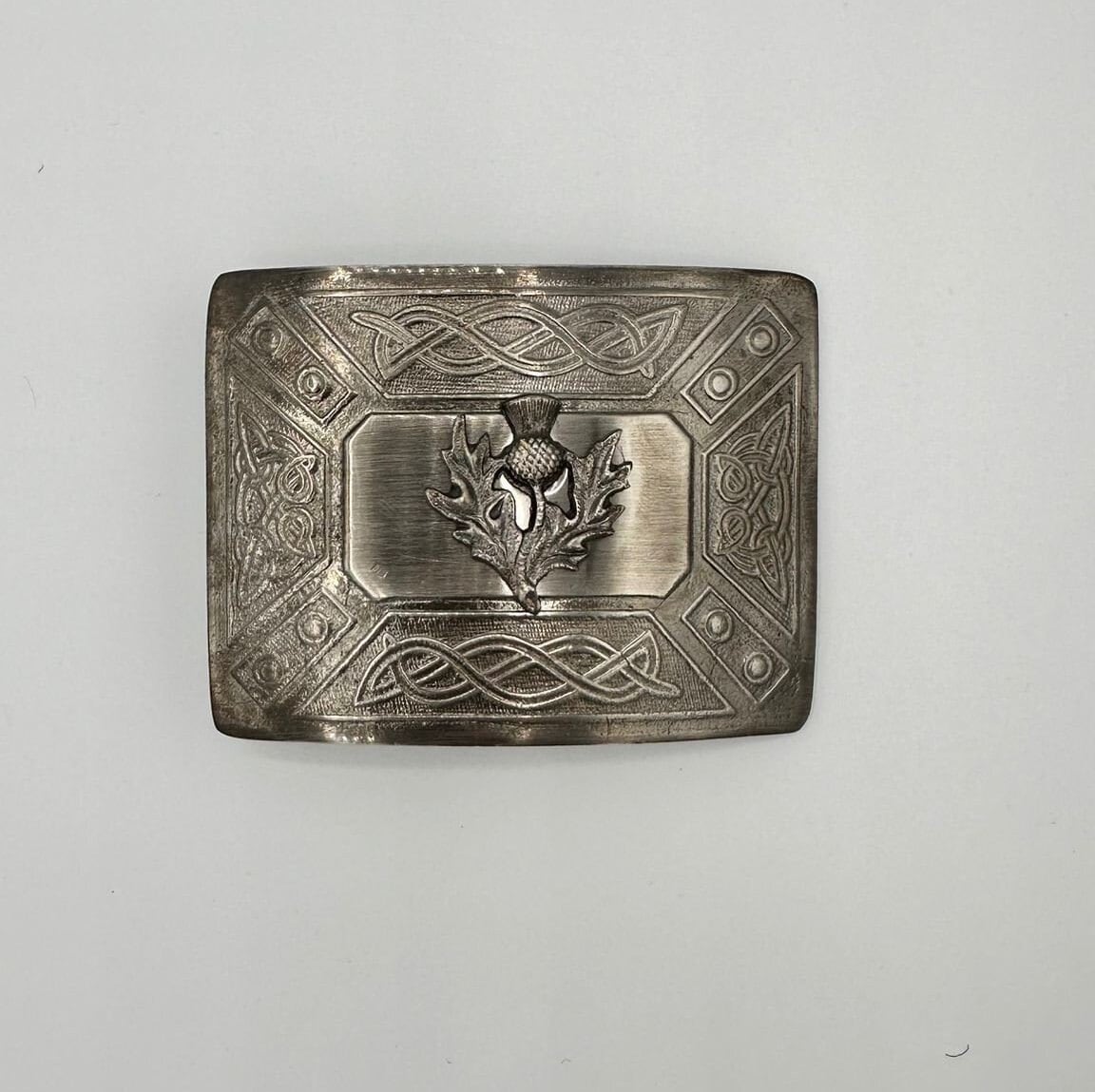 Boucle De Ceinture De Kilt écossais - Motif Chardon Et Crest Celtique - Finition Antique Laiton