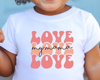 Camiseta infantil Love my Mama, camiseta para meninas, camiseta boho para meninas, camiseta fofa para meninas, camisa da mãe