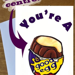 Carte de Pâques ou d'anniversaire gluante sensorielle dessinée à la main, inspiré d'oeufs à la crème au chocolat, bon oeuf nostalgique drôle et humoristique rétro kitsch des années 90
