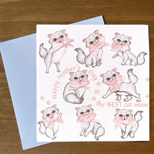 Beste Katzenmutter Muttertag Karte niedlich Kitsch Kätzchen rosa Schleifen 3D weiß flauschig retro 50er 40er Muttertag Sonntag hübsches Mädchen