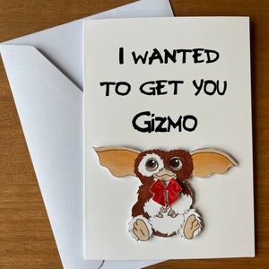 Gremlins inspired Gizmo 3D/relief alternative birthday or anniversary card 80s retro surprise inside Valentine’s Day