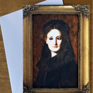Creepy portrait with moving eyes, 3D. Halloween, blank or birthday card. Funny, alternative, unusual, goth, scary spooky quirky weird relief