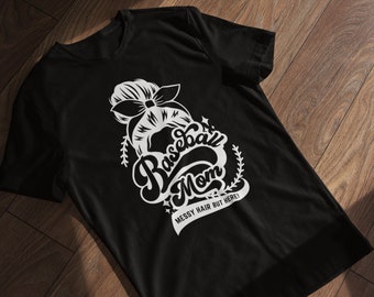 Camiseta divertida con pelo desordenado para mamá de béisbol, lindo regalo para ella, camiseta de mamá deportiva, regalo único y clásico para el día de la madre, camiseta de vida de mamá ocupada