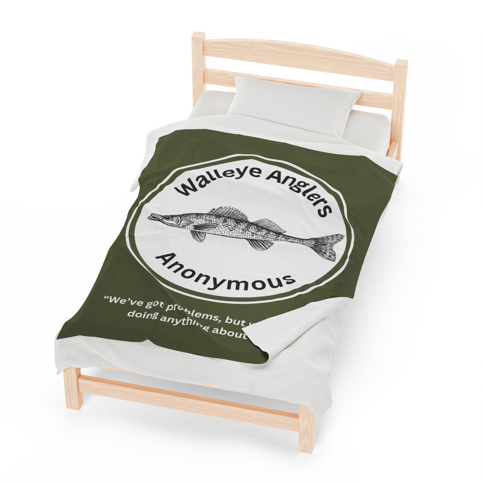 Walleye Anglers Anonymous Funny Fishing Military Green Velveteen Plush Blanket, Must Have Unique walleye Fishing Gift for him/her