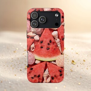 Watermelon Seashell iPhone Case | Coastal Summer Beach Fruit Tough Cover