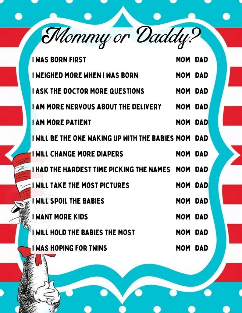 Dr.seuss Baby Shower Games - Etsy