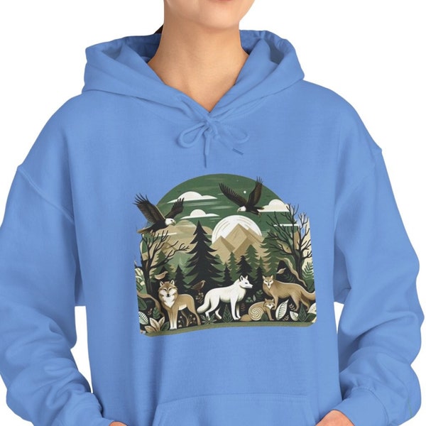 Wildtier Harmonie Hoodie, Waldtiere Camping mit Kapuze Sweatshirt, Geschenk für Wildtier Liebhaber, Geschenk für Liebhaber der wilden Natur, Geschenk für Liebhaber wilder Tiere