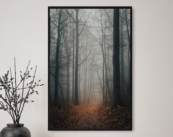 Wald, Nebel, Herbst, Fotografie, Natur, Wandkunst, Poster, Fineart, Druck, Macro, Naturfotografie, Dekor, druckbare Kunst, Wandgestaltung