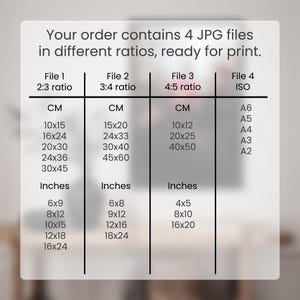 Pode incluir: Um gr&aacute;fico que mostra diferentes tamanhos para imprimir arquivos JPG em cent&iacute;metros e polegadas. Os tamanhos s&atilde;o listados para quatro propor&ccedil;&otilde;es de aspecto diferentes: 2:3, 3:4, 4:5 e ISO. Os tamanhos ISO s&atilde;o A6, A5, A4, A3 e A2.
