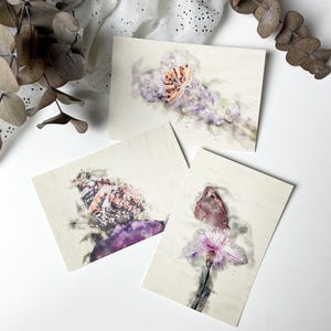 Watercolor Postkarte, Aquarell Postkarten Set, Grußkarte Geburtstag, Natur Motiv Postkarte, Geschenk für Freundin, Schmetterlinge Karte