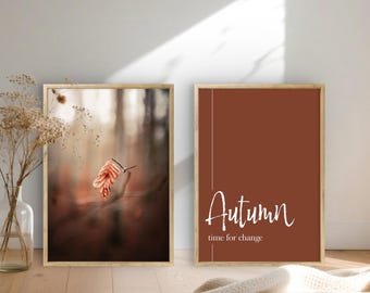 Autumn photography in a set, minimalist posters, 2-piece wall pictures, picture wall living room, wall pictures set of 2, wall decoration idea, typography