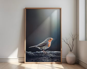 Robin photography – Digital download | Native birds | Instant print nature pictures | Bird poster print | Nature decor for living room