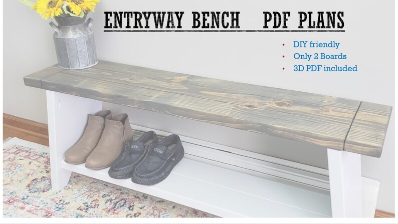 Woodworking Plans - DIY Entryway Bench - Furniture Plans - Plans for Woodworker PDF Woodworking Plans - 3D PDF - Dining room bench image 2