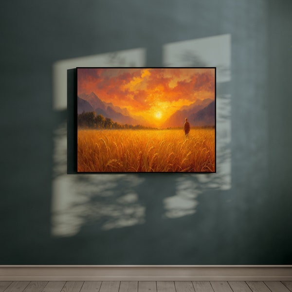 Wanddeko - Dekoration Oil painting of a Summer wheat field at sunset Art Öl Malerei Landscape