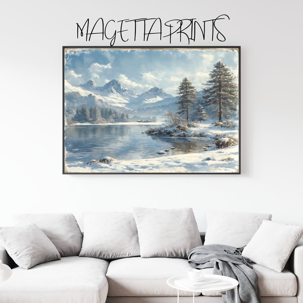 Wanddeko, Painting, Art Winterlandschaft Malerei | Neutrale ästhetische digitale herunterladbare Kunstdruck | Magetta No1