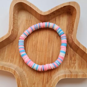 Pink blue and white  clay bead bracelet
