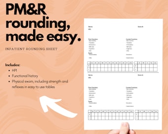 PM & R, Rundungsbogen-Tool-Vorlage für Neurologischer Dienstleister, druckbarer digitaler Download, ideal für MD / DO / Medizinstudierende