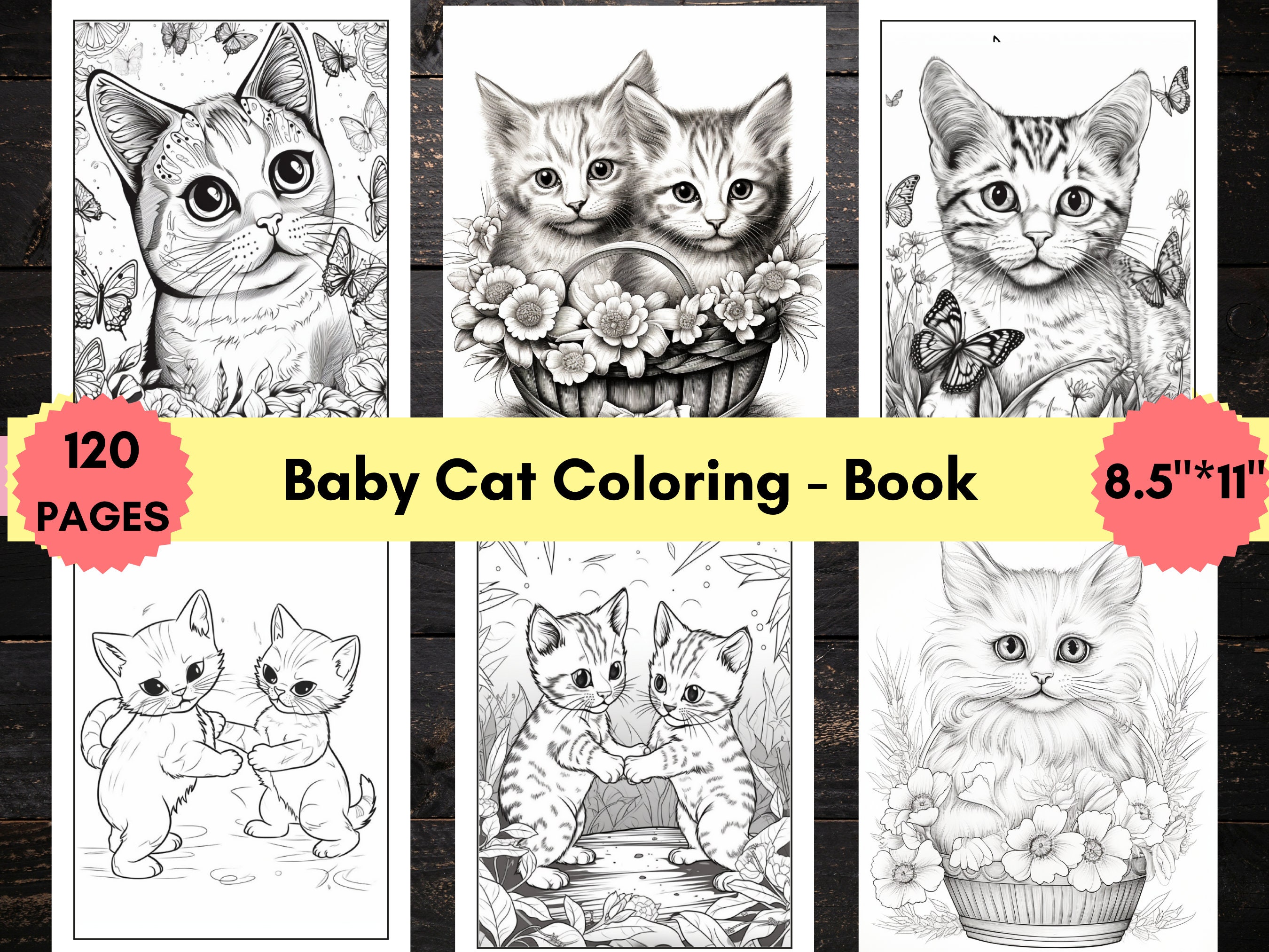 120 Baby Kitten Coloring Pages for Kids and Adults, Cute Cat Coloring ...