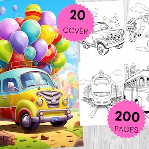 200 Fun Vehicle Coloring Pages - Diggers, Trucks, and Cranes - Instant Download for Kids