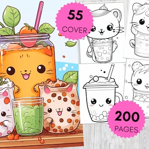 200 Cute Kawaii Coloring Pages For Kids Cute Coloring Page Mega Bundle Printable Coloring Book Funny cute easy coloring books Kawaii Color