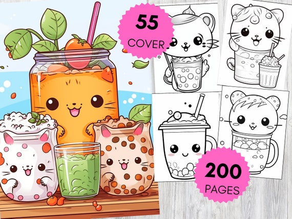 200 Cute Kawaii Coloring Pages For Kids Cute Coloring Page Mega Bundle Printable Coloring Book Funny cute easy coloring books Kawaii Color