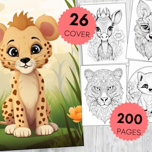 Cute Wild Animals Coloring Book-Wild animals Coloring Pages-Wild Animals-lynx-deer-otter-takun-Grayscale Coloring book-Instant Download-PDF