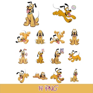 Pluto PNG Bundle, Playful Puppy Clipart, Classic Sticker Graphics